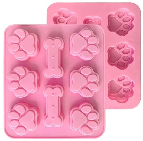 JOOTUEPO 2 Stück Silikon Backmatte Hundekekse, Hundeknochen Form +Fußabdruck Form, Antihaftend Backmatte Hundekekse für DIY Hundeleckerlies, Schokolade, Eiswürfel, Süßigkeiten, Kekse, BPA-Frei