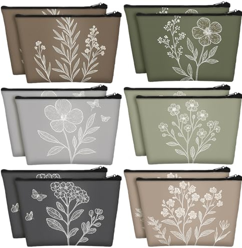 Sweetude 12 Pcs Vintage Flowers Makeup Bag Bulk Boho Gifts Portable Travel Cosmetic Bags with Zipper Retro Floral Waterproof Roomy Travel Beauty Toiletry Organizer Storage Pouch for Women
