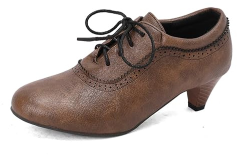 Pumps dam eleganta klackskor – breda fötter skor mindre med klack bröllopsskor sommar dansskor bekväma halvskor damskor traditionella skor högklackar för remmar Dirndl, BRUN, 39 EU