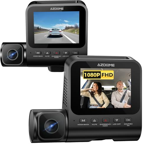 AZDOME V600 1080P Dual Dash Camera for Cars, 3'' Screen Dash Cam Front and Inside, Loop Recording, IR Night Vision Dashcam, G-Sensor, Car Dash Cam with 24/7 Parking Mode, Support 128GB (Matte Black)