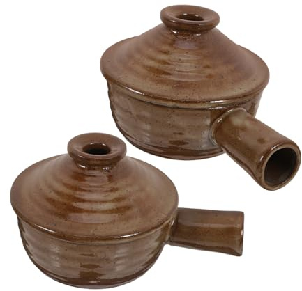 FUNOMOCYA 2 Piezas Cazuela de Barro con Tapa Olla de Resistente al Microondas para Guisos Estofados y Horneados Recipiente Redondo de Gres para Cocina