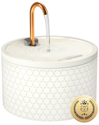 MISFANS Fontaine à Eau pour Chat en Céramique 2,1L – Fontaine Chat Silencieuse avec Filtration Triple, Distributeur d’Eau pour Plusieurs Chats, Design Nid d’Abeille Moderne