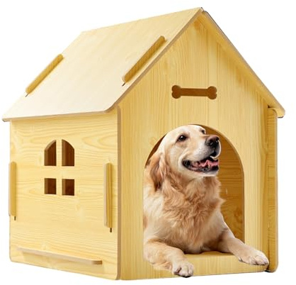 Hundehütte aus Holz, wasserdicht, abnehmbar, Katzenhaus aus Holz mit, für Welpen, Kätzchen, Innenbereich, Balkon, Garten, Terrasse, Hof