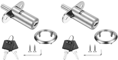 PATIKIL Drawer Desk Push Plunger Lock, 2Pcs 1-9/16 Cylinder Diameter 2-7/16 Cylinder Length Zinc Alloy Sliding Cabinet Locks with Cross Screwdriver Keyed for Wardrobe Drawers, Silver
