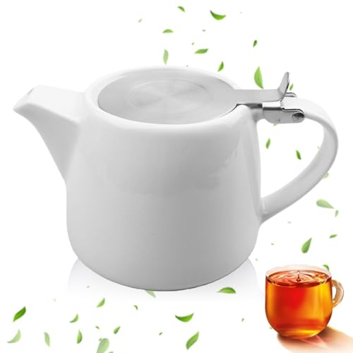 GOEDCH Théière en porcelaine : Théière en céramique blanche avec infuseur, 500ml, théière en céramique avec couvercle en acier inoxydable, théière pour café, vaisselle en porcelaine, préparateur de