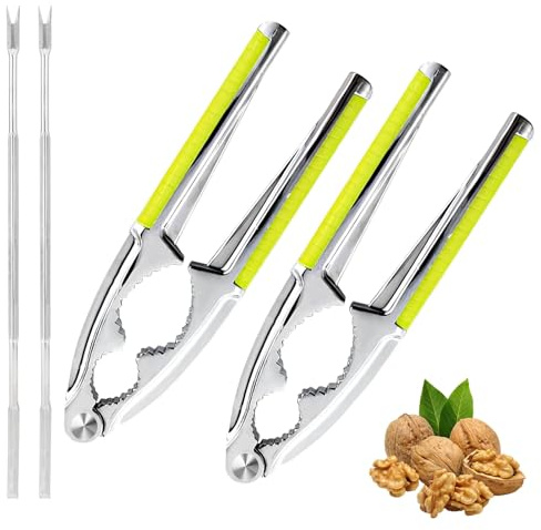 Bravien Casse Noix sans Effort, 4Pcs Set Casse Noix Vert avec 2Pcs Aiguilles Noix pour Haselnüsse Walnuts Noix De Pecan Hummer Facile A Utiliser Outil Durable Cuisine