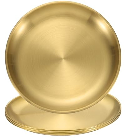 QUARKZMAN 4Pz Piatti Pranzo 9.1 Set Piatti Rotondi Portata Piatti Oro | Piatti Metallici, Acciaio Inossidabile, Per Ristoranti Cucina Dessert Insalata Cibo Outdoor Camping
