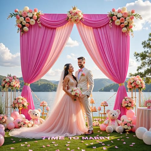 HTPER Lot de 2 toiles de fond en tissu violet et rose - 3 x 3 m - 1,5 x 3 m - Toile de fond sans plis pour mariage, fête, événement et décoration - Rideau décoratif pour mur photo et anniversaire