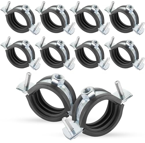 Poppstar 10x Schraubrohrschellen (Spannbereich 40-43 mm, 1 1/4) mit Stockschrauben M8*90 und Dübeln, W1 Stahl verzinkt