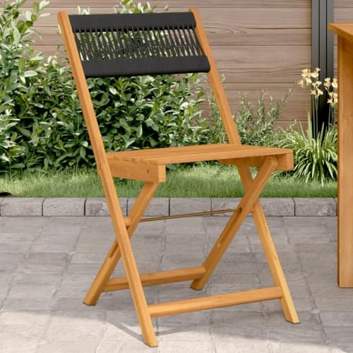 Holamys Bistrostühle 2er Set Schwarz, Massivholz Akazie, Kordelrücken, Klappbar, 41x52,5x80 cm, für Garten, Balkon, Terrasse, max. 110 kg