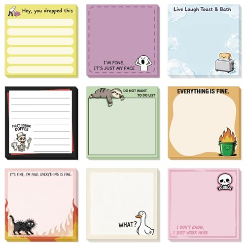GLOBLELAND Haftnotizen Set, 9 Blöcke mit 540 Blatt, Bunte Cartoon-Tiere mit Motivationssprüchen, 7,6 x 7,6 cm, Selbstklebend