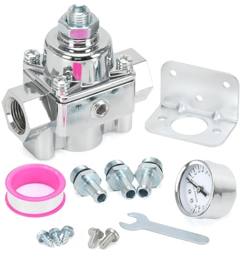 12-804 Adjustable Fuel Pressure Regulator with Gauge, Compatible with Holley and Edelbrock Carburetors, 1-4 PSI, 3/8 NPT, 1-in 2-Out