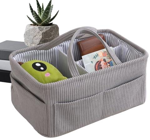 Genérico Organizador De Cesta Para Pañales | Cesta De Almacenamiento Grande De Tela De Pana,Organizador Infantil Bolso De Pañales - Para Toallitas Biberón Niños Niñas Hogar Tocador Maletero Coche