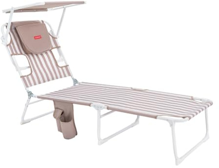 Flamingueo - Tumbona Plegable - 5 Posiciones - Parasol Ajustable UPF 50+ - Agujero Cabeza y Brazos - Almohada Ergonómica - Aluminio y Poliéster