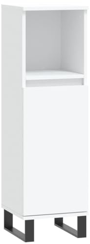 Ezbryzmatic Bathroom Cabinet, Pearl White, 30 x 30 x 100 cm, Chipboard, Includes 2 Doors and Open Compartment, Moisture Resistant for Bathroom, Guest Toilet, Bedroom, Hallway, Rust-Proof Steel Frame