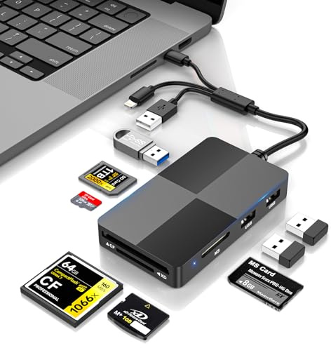 Rovurna 8-in-3 USB C Kartenleser, Multi SD Kartenleser für CF XD MS TF Micro SD, USB Hub mit 3 USB 2.0 Ports, kompatibel mit iPhone, iPad, MacBook, Windows & Android