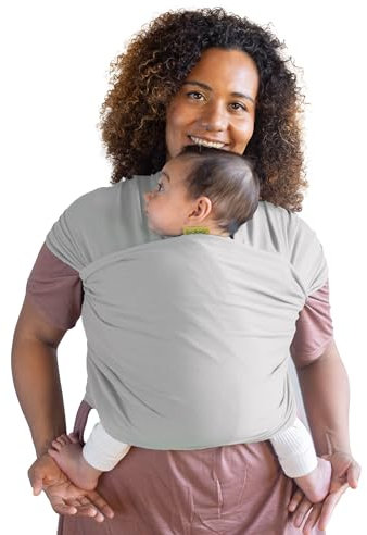Boba Babytragetuch ab Geburt bis 15 kg - Kuschelweiche & Atmungsaktive Bambusviskose, Tragetuch Baby Neugeboren bis Kleinkind, Einfach zu Binden (Serenity Hellgrau)