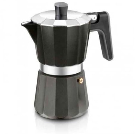 BRA Perfecta Black | Black Cafetière Italienne à Induction, Aluminium, Capacité 9 Tasses, Couleur Argent