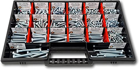Sechskantschrauben Sortiment M4-M5-M6 // 8mm-50mm 350 tlg. Schraubenbox DIN 933 Vollgewindeschrauben Maschinenschrauben Gewindeschrauben Sechskantschrauben
