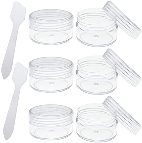 6 Stück Kleine Döschen 10ml mit Deckel Plastik Cremedosen zum Befüllen Leer Kosmetik Tiegel mit 2 Minispateln Creme Dosen Reise Töpfchen Döschen Set für Lippenbalsam, Lotion, Creme, Transparent