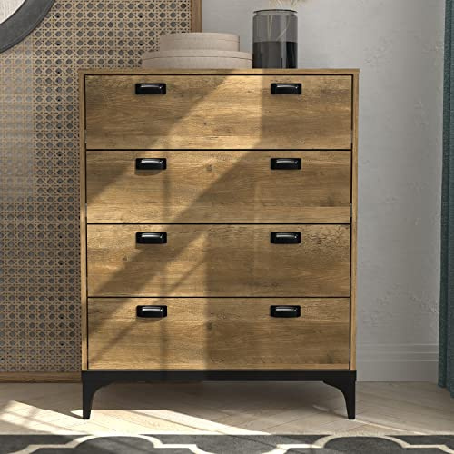 Galano Lawrence 4 Drawer Chest - Chest of Drawers with Storage for Clothes - Organizers and Storage Cabinet for Hallway - Entryway or Living Room (Knotty Oak)