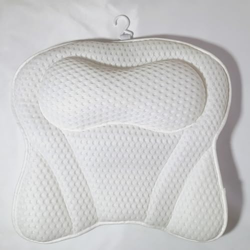 Sourmei Bath Pillow Bathtub Pillow, Luxury Bath Pillows for Tub Neck and Back Support, Bath Tub Pillow Headrest with Soft 4D Mesh Fabric and Non-Slip Suction Cups (Wavy Grain) (White)