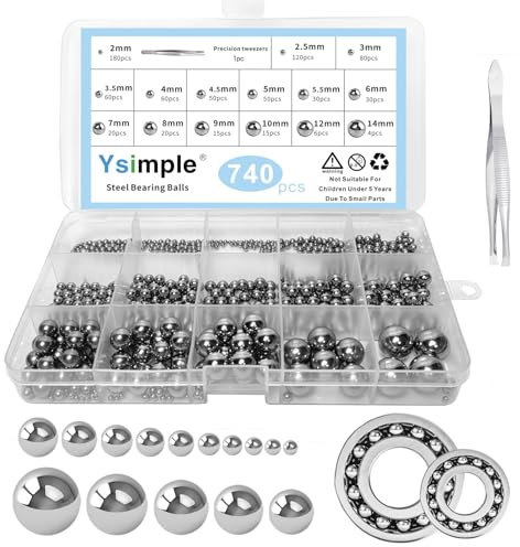 Ysimple 740pcs Stainless Steel Bearing Precision Balls - 15 Sizes Metric Precision Metal Bearing,Precision Balls Assortment, Chrome Steel Solid Bearin