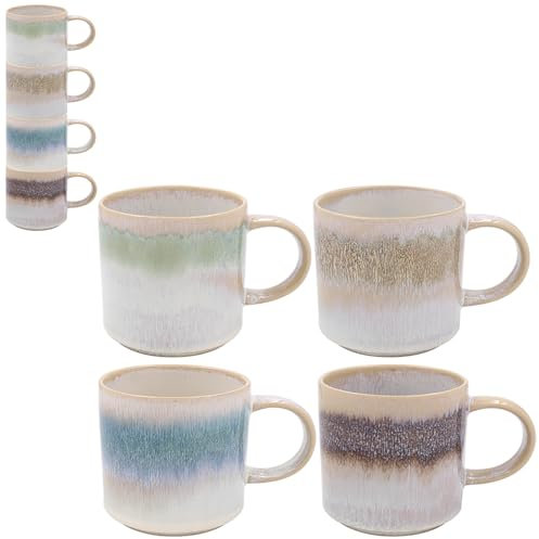 Lesser & Pavey Elements Reactive Glaze Stack Mugs Set of 4 Kitchen & Home | Stylish Tableware Mug Set of 4 for Every Occasion | Lovely Coffee Cup Set for Mens Gifts & Birthday Gifts for Women LP73795