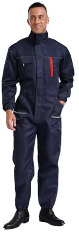 Jan Jean Vuxen arbetsoverall stående krage arbetsoverall långärmad jumpsuit med flera fickor reflekterande ränder onepiece arbetsuniformer, Marinblå, M