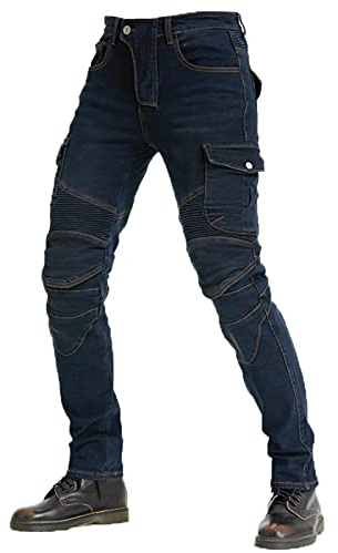 KaloKLU Jean de Moto pour Homme fabriqué avec du Tissu Kevlar, Pantalon de Protection de Moto en Denim Respirant, doublé, renforcé, Amovible, rembourré blindé