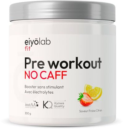 Pre Workout sans Caféine ni Créatine | Citrulline Kyowa et BCAA instantanés | Électrolytes pour Hydratation Optimale | L-Arginine + Bêta Alanine & Taurine | 300g de Poudre Fraise Citron | Eiyolab