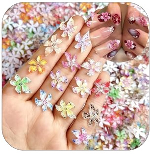 AstraGlam 50 Pièces 3D Fleur Nail Charms Set, Accessoires pour la Décoration des Ongles, Charms pour Ongles et Art des Ongles, Idéal pour Nailart, Décoration de Manucure et Création DIY