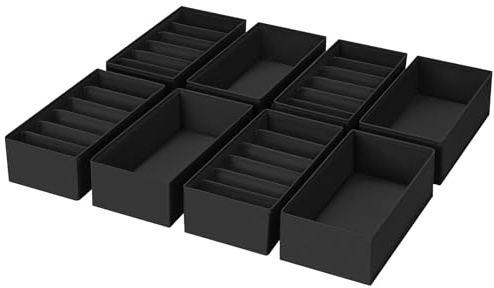 DIMJ 8 Pezzi Organizer Cassetti Armadio- Organizer per Cassetti Organizzatore Armadio Scatola Pieghevole Salvaspazio per Biancheria Intima, Mutande, Calzini, Cravatte (Nero)