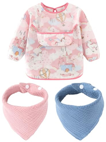 FUGLUS 1 babero de unicornio, 2 paños para babas, babero de regalo, bufanda triangular de muselina para bebé, bufanda ajustable para niños y niñas