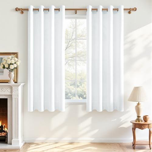 CUTEWIND Cortinas Lino Translúcidas Dormitorio Cortas 2 Piezas 140x145 cm, Cortinas Rusticas y Visillos con Ojales para Ventanas Cocina Salon Modernas Comedor Habitacion, Blanca