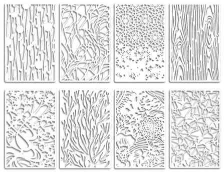 AEUXZA 8 Pezzi Stencil per Pittura, Grandi 24x12cm, Motivi Legno e Fiori, Stencil Riutilizzabili per Pareti, Mobili e Progetti Creativi