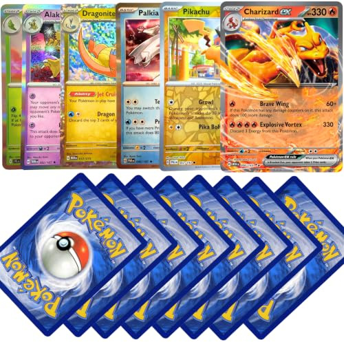 101 Pokémon-kortpaket med 1 garanterad EX-kort – Engelska utgåvan – Autentiskt TCG-parti – Sällsynta Holo Foil-samlarkort från Pokémon Boosters – Perfekt present för barn och samlare