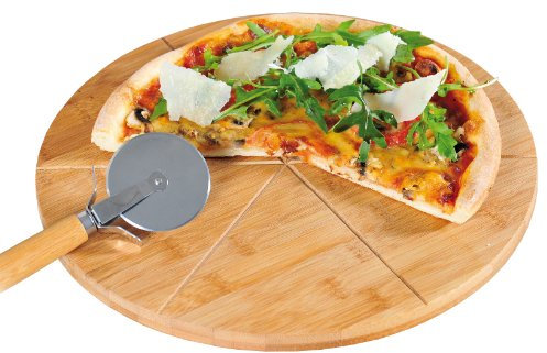 Kesper 50462 Pizza-Teller mit Pizza-Schneider, Bambus, Maße: ø 32 cm, Stärke: 1.5 cm