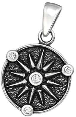 Bungsa Amulett-Anhänger Sonne mit Kristallen Silber aus .925 Sterling Silber Unisex