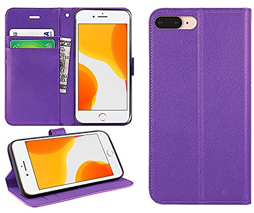 DN-Technology For iPhone 7 Plus/8 Plus Case Flip Wallet [Card Holder] | Magnetic Closure, Kickstand, PU Leather Phone Cover 5.5 inch, PURPLE