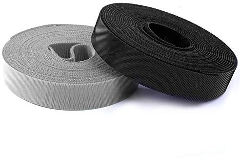 2 Stück Kabelbinder 10 Meter Wiederverwendbare 15mm,20mm breit Klett Kabelbinder Organizer Schwarz und Grau Haken & Loop Streifen für Tablet Laptop Kabelmanagement