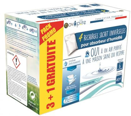 NOVOPURE - Recharge sachet pour absorbeur d'humidité 1kg 3+1 gratuit Neutre