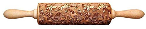 Valink Nudelholz mit Gravur, Antihaft-Laserprägung, Muster: Herz, Stern, Rinder, Dinosaurier-Form, 38 x 5 cm, Holz, für Fondant, Kuchen, Teig, Backen, Dekorieren, Kekse, Nudeln, Fondant