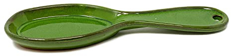 Verano Spanish Ceramics Selena Glaze Hand Dipped Decorative Spoon Rest - Home Décor Dining Tabletop Dishware Sharing Serving Utensils Kitchen Teaspoon & Tea Bag Holder - 27cm Dark Green