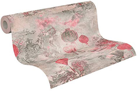 Japanese Wallpaper Asian Fusion A.S. Création Non-Woven Wallpaper 10.05 m x 0.53 m Pink Red Grey Made in Germany 374662 37466-2