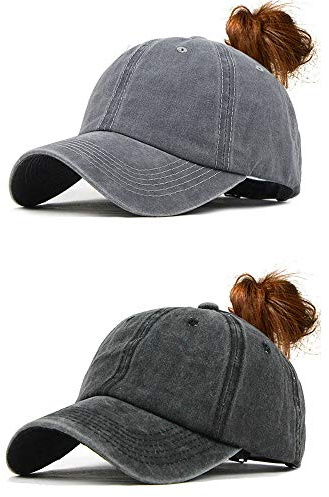 CheChury Damen Baseball Kappe Vintage Pferdeschwanz Cap Washed Ponytail Baseballmütze Mit Zöpfen Loch Loop Einstellbare Outdoor Sports Freizeit Basecap Unisex