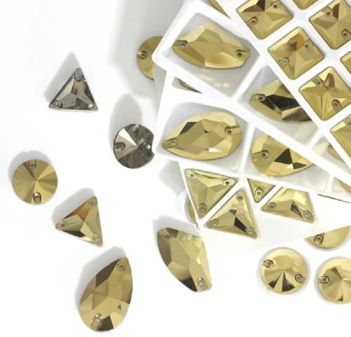 Brillabenny 36 piedras planas para coser, cristales strass formas mezcla doble agujero para decoración vestido patinaje bisutería decorativa pasamanería (oro antiguo Aurum)