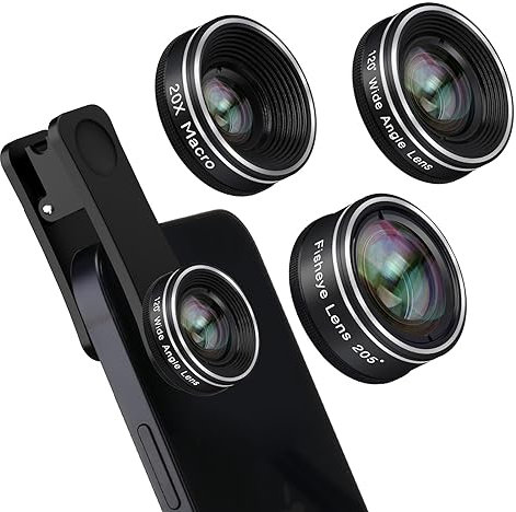 Godefa 3-in-1-Handy-Kamera-Objektiv-Set, 205°-Fischaugenobjektiv + Makro-Objektiv + 120°-Weitwinkelobjektiv, zum Anklippen, kompatibel mit iPhone, den meisten Smartphones