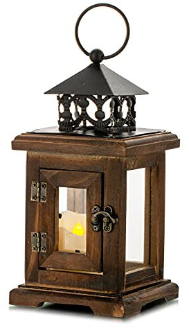 Romadedi Farolillos para Velas Madera - Vintage Faroles 23cm Portavelas Decoración Candelabro Rustica Decorativas Navidad para Mesa Hogar Jardin Bodas, Marrón