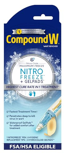 Compound W Nitro Freeze + GelPads Wart Remover with Nitrous Oxide, 1 Wart Removal Pen with 8 Replacement Tips & 3 Waterproof Hydrocolloid Bandages
